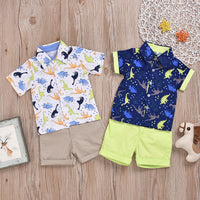 Load image into Gallery viewer, 2 Pieces Set Baby Kid Boys Dinosaur Cartoon Print Shirts And Solid Color Shorts Wholesale 22041922
