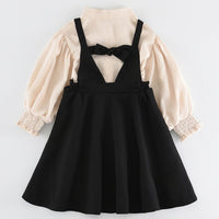 Load image into Gallery viewer, 2 Pieces Set Kid Big Kid Girls Bow Tops And Solid Color Dresses Wholesale 22041924
