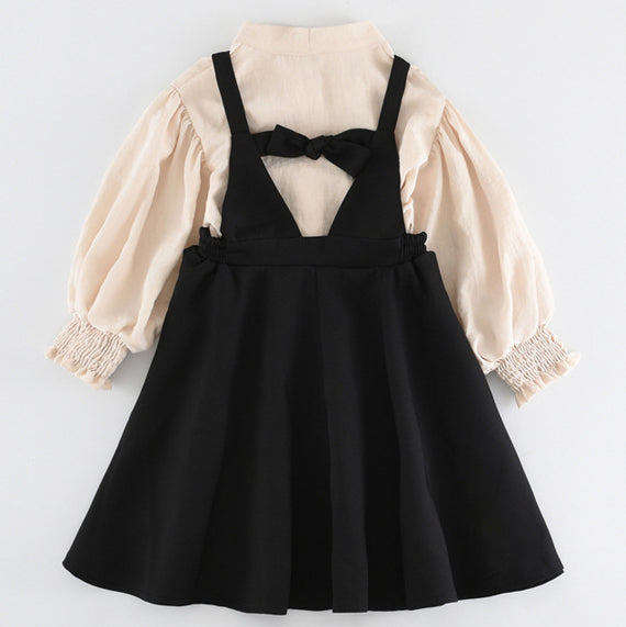 2 Pieces Set Kid Big Kid Girls Bow Tops And Solid Color Dresses Wholesale 22041924