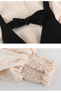 Load image into Gallery viewer, 2 Pieces Set Kid Big Kid Girls Bow Tops And Solid Color Dresses Wholesale 22041924
