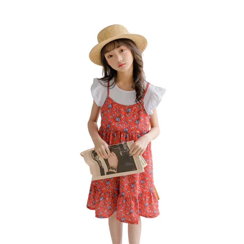 Kid Big Kid Girls Color-blocking Flower Print Dresses Wholesale 22041926