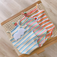 Load image into Gallery viewer, Baby Girls Striped Flower Fruit Wings Muslin&amp;Ribbed Rompers Wholesale 22041934

