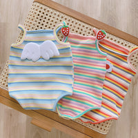 Load image into Gallery viewer, Baby Girls Striped Flower Fruit Wings Muslin&amp;Ribbed Rompers Wholesale 22041934
