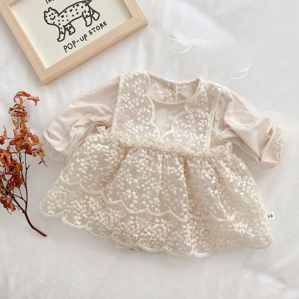 Baby Girls Solid Color Embroidered Rompers Wholesale 22041938