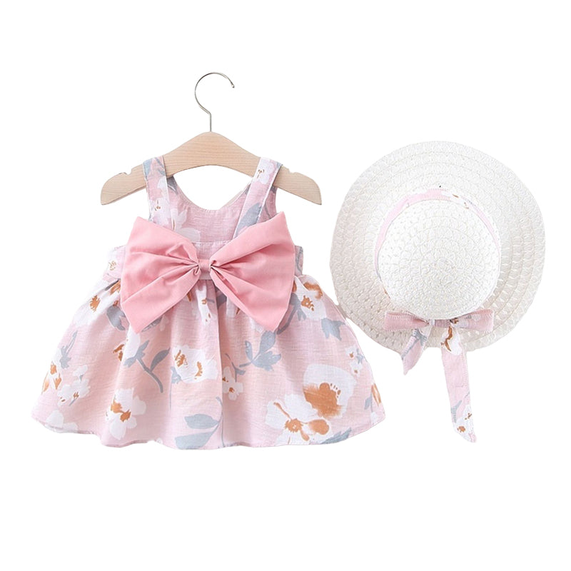 Baby Kid Girls Flower Bow Print Dresses Wholesale 22041939