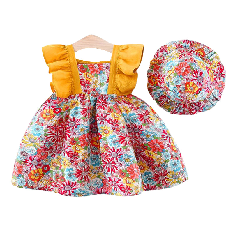 Baby Kid Girls Flower Print Dresses And Hats Wholesale 22041966