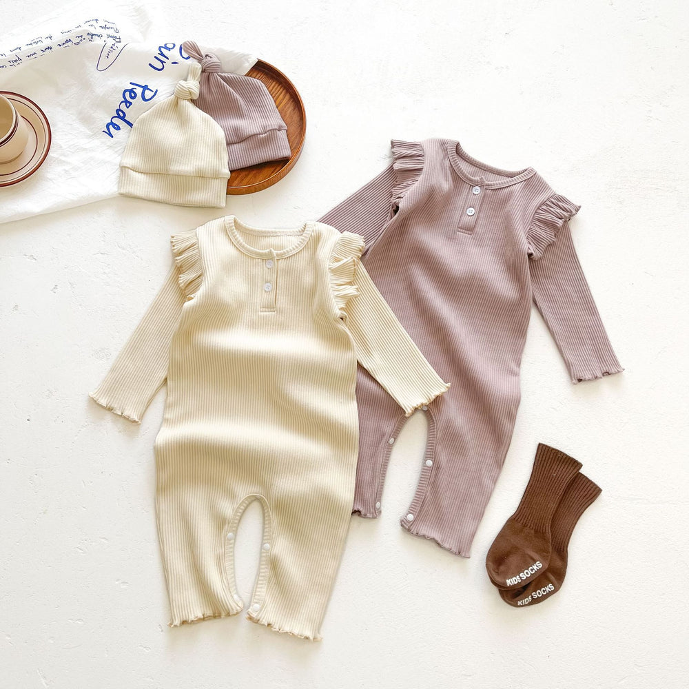 Baby Kid Unisex Solid Color Muslin&Ribbed Jumpsuits Wholesale 22041973