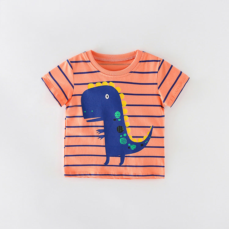 Baby Kid Unisex Striped Dinosaur Print T-Shirts Wholesale 22041977