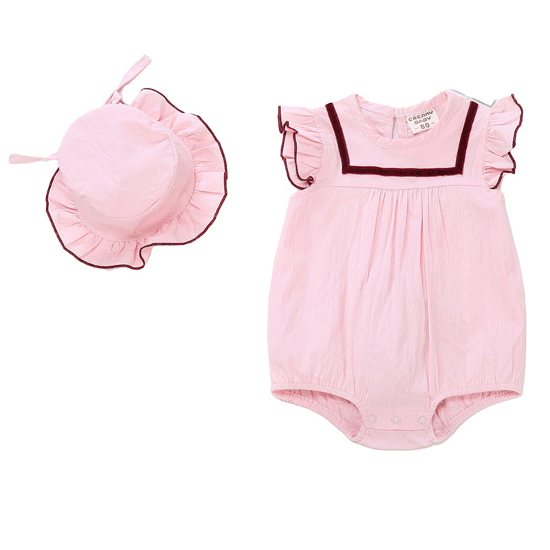 Baby Girls Solid Color Rompers And Accessories Hats Wholesale 22042208