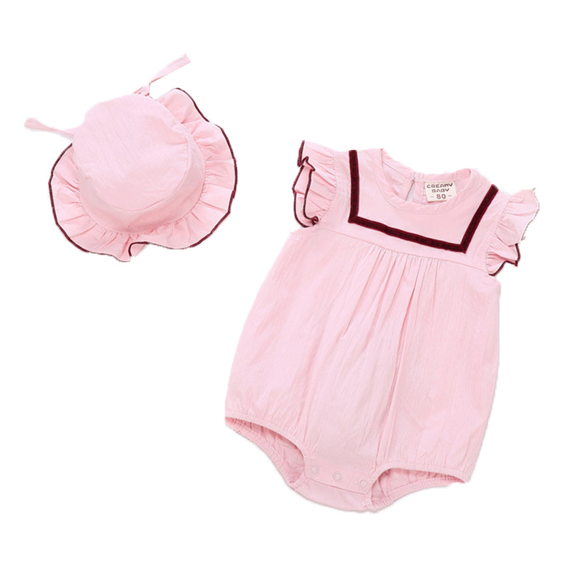 Baby Girls Solid Color Rompers And Accessories Hats Wholesale 22042210