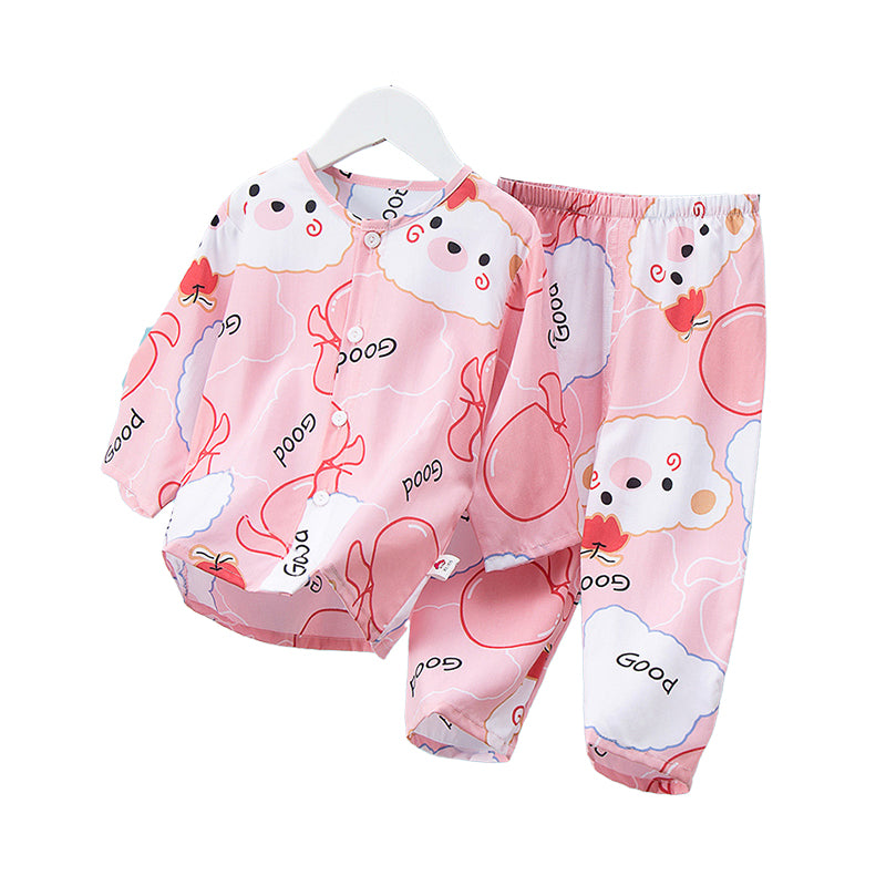 2 Pieces Set Baby Kid Unisex Letters Fruit Cartoon Star Bow Print Tops And Pants Sleepwears Wholesale 330611997