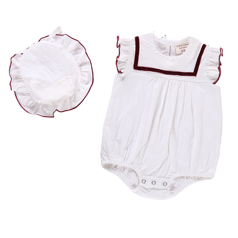 Baby Kid Girls Solid Color Rompers And Hats Wholesale 22042218