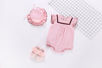 Load image into Gallery viewer, Baby Kid Girls Solid Color Rompers And Hats Wholesale 22042218
