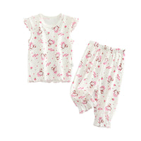 Load image into Gallery viewer, 2 Pieces Set Baby Kid Big Kid Girls Letters Cartoon Bow Print Tank Tops And Pants Sleepwears Wholesale 220422236
