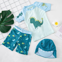 Load image into Gallery viewer, 3 Pieces Set Baby Kid Boys Beach Dinosaur Cartoon Print T-Shirts And Shorts And Hats Swimwears Wholesale 22042229

