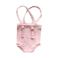 Load image into Gallery viewer, Baby Girls Solid Color Muslin&amp;Ribbed Rompers Wholesale 220422326
