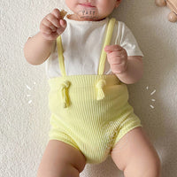 Load image into Gallery viewer, Baby Girls Solid Color Muslin&amp;Ribbed Rompers Wholesale 220422326
