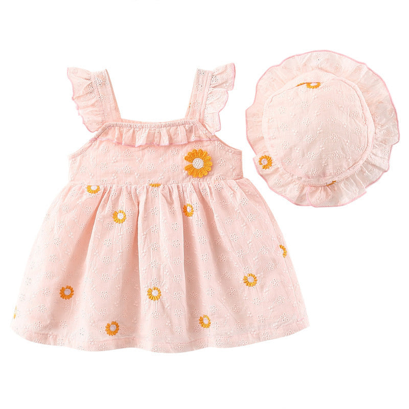 Baby Kid Girls Solid Color Flower Embroidered Dresses Wholesale 220422336