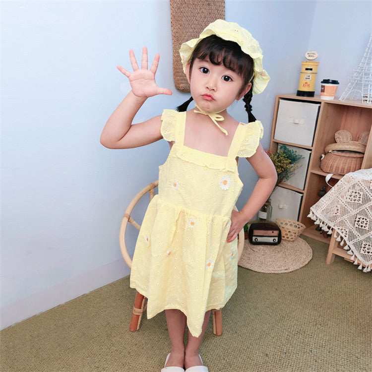 Baby Kid Girls Solid Color Flower Embroidered Dresses Wholesale 220422336