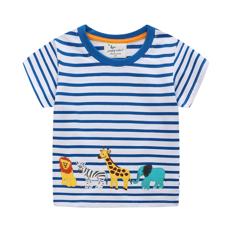Baby Kid Unisex Striped Animals Embroidered T-Shirts Wholesale 220422358