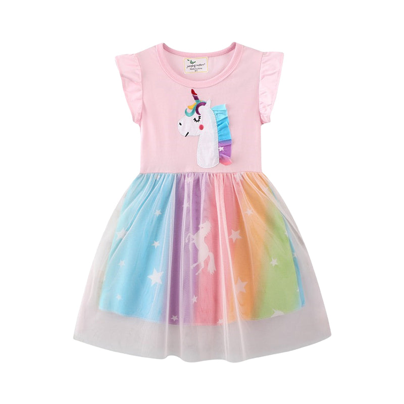 Baby Kid Girls Lace Unicorn Print Dresses Wholesale 220422362