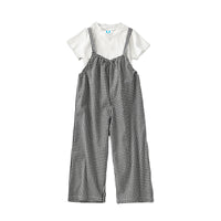 Load image into Gallery viewer, 2 Pieces Set Kid Big Kid Girls Solid Color T-Shirts And Checked Jumpsuits Wholesale 220422373
