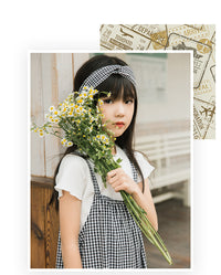 Load image into Gallery viewer, 2 Pieces Set Kid Big Kid Girls Solid Color T-Shirts And Checked Jumpsuits Wholesale 220422373
