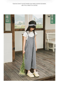 Load image into Gallery viewer, 2 Pieces Set Kid Big Kid Girls Solid Color T-Shirts And Checked Jumpsuits Wholesale 220422373
