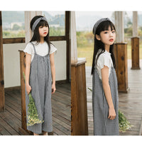 Load image into Gallery viewer, 2 Pieces Set Kid Big Kid Girls Solid Color T-Shirts And Checked Jumpsuits Wholesale 220422373
