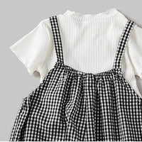 Load image into Gallery viewer, 2 Pieces Set Kid Big Kid Girls Solid Color T-Shirts And Checked Jumpsuits Wholesale 220422373
