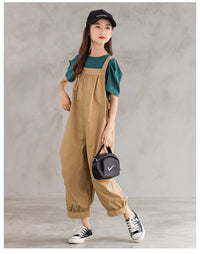 Load image into Gallery viewer, 2 Pieces Set Kid Big Kid Girls Solid Color T-Shirts And Jumpsuits Wholesale 220422418
