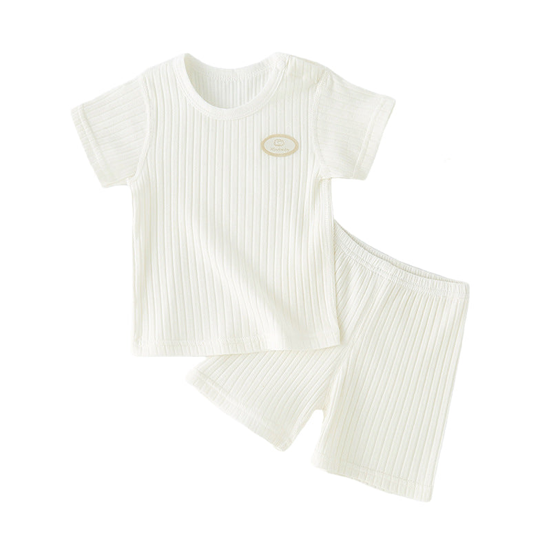 2 Pieces Set Baby Kid Unisex Solid Color Muslin&Ribbed T-Shirts And Shorts Wholesale 220422438