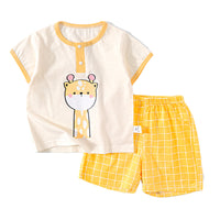 Load image into Gallery viewer, 2 Pieces Set Baby Kid Unisex Letters Animals Cartoon Expression T-Shirts And Striped Checked Shorts Wholesale 220422444

