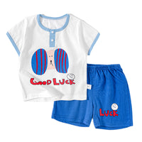 Load image into Gallery viewer, 2 Pieces Set Baby Kid Unisex Letters Animals Cartoon Expression T-Shirts And Striped Checked Shorts Wholesale 220422444
