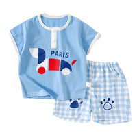 Load image into Gallery viewer, 2 Pieces Set Baby Kid Unisex Letters Animals Cartoon Expression T-Shirts And Striped Checked Shorts Wholesale 220422444
