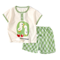 Load image into Gallery viewer, 2 Pieces Set Baby Kid Unisex Letters Animals Cartoon Expression T-Shirts And Striped Checked Shorts Wholesale 220422444
