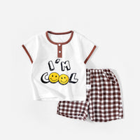 Load image into Gallery viewer, 2 Pieces Set Baby Kid Unisex Letters Animals Cartoon Expression T-Shirts And Striped Checked Shorts Wholesale 220422444
