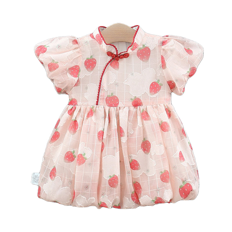 Baby Kid Girls Fruit Print Dresses Wholesale 220422639