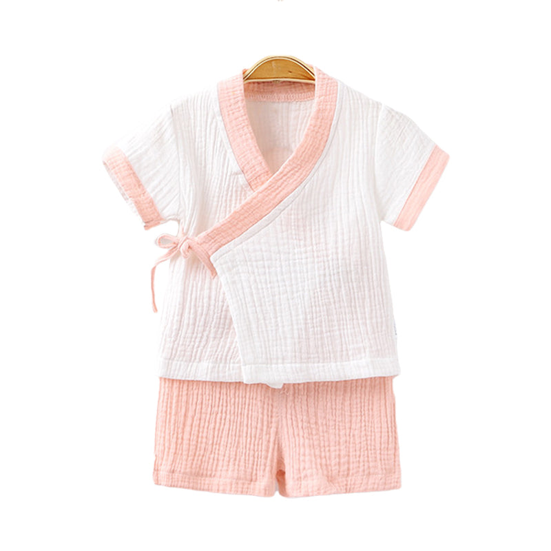 2 Pieces Set Baby Kid Unisex Solid Color Tops And Shorts Sleepwears Wholesale 22042265