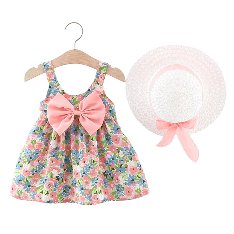 Baby Girls Flower Bow Print Dresses Wholesale 220422688