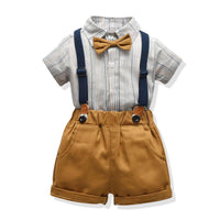 Load image into Gallery viewer, 2 Pieces Set Baby Kid Boys Striped Checked Bow Shirts And Pants Wholesale 22042276
