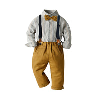 Load image into Gallery viewer, 2 Pieces Set Baby Kid Boys Striped Checked Bow Shirts And Pants Wholesale 22042276
