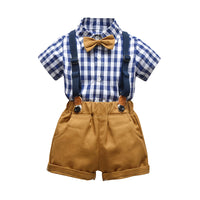 Load image into Gallery viewer, 2 Pieces Set Baby Kid Boys Striped Checked Bow Shirts And Pants Wholesale 22042276
