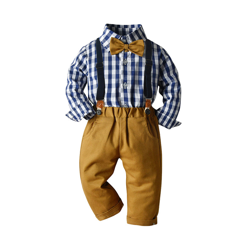 2 Pieces Set Baby Kid Boys Striped Checked Bow Shirts And Pants Wholesale 22042276