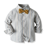 Load image into Gallery viewer, 2 Pieces Set Baby Kid Boys Striped Checked Bow Shirts And Pants Wholesale 22042276

