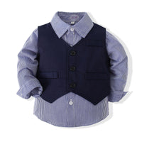 Load image into Gallery viewer, 3 Pieces Set Baby Kid Boys Checked Bow Shirts Solid Color Vests&amp;Waistcoats And Pants Wholesale 22042504
