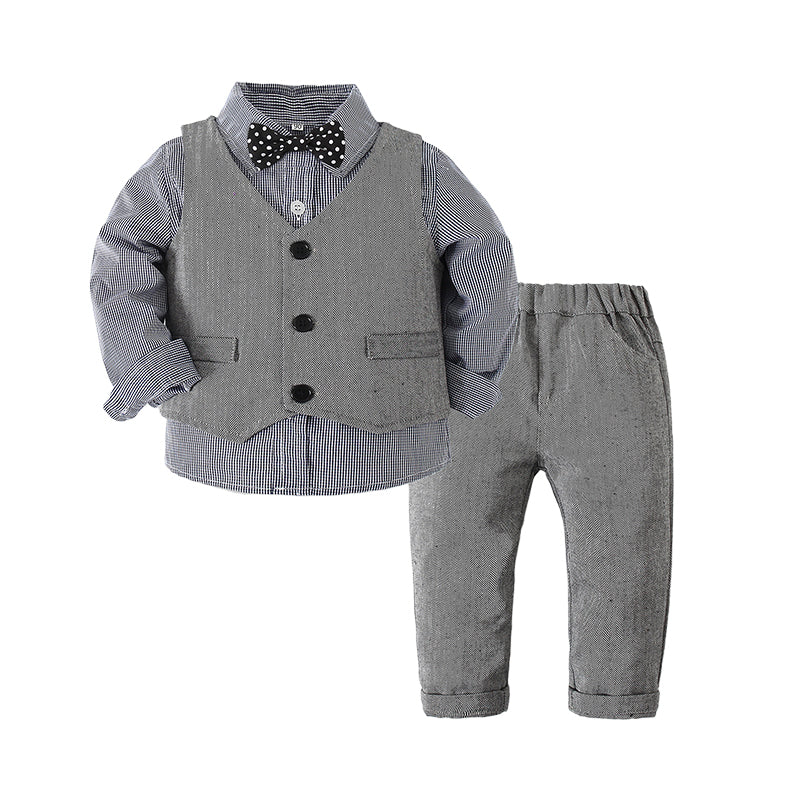 3 Pieces Set Baby Kid Boys Striped Bow Shirts Solid Color Vests&Waistcoats And Pants Wholesale 22042507
