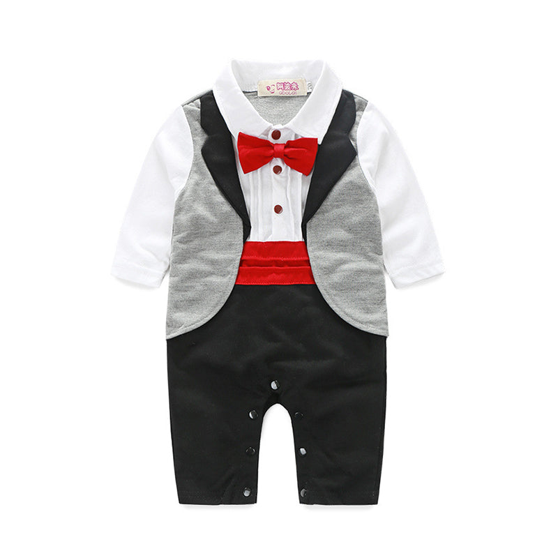 Baby Boys Color-blocking Houndstooth Bow Jumpsuits Wholesale 22042508