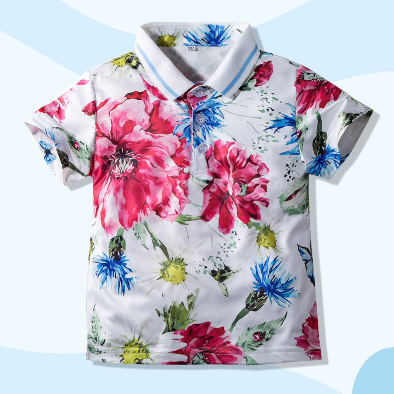 Baby Kid Boys Flower Print Polo Shirts Wholesale 220425126