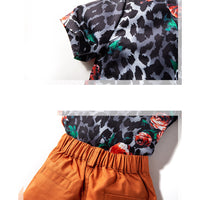 Load image into Gallery viewer, 2 Pieces Set Baby Kid Boys Dressy Birthday Party Leopard Bow Shirts And Solid Color Shorts Wholesale 220425129

